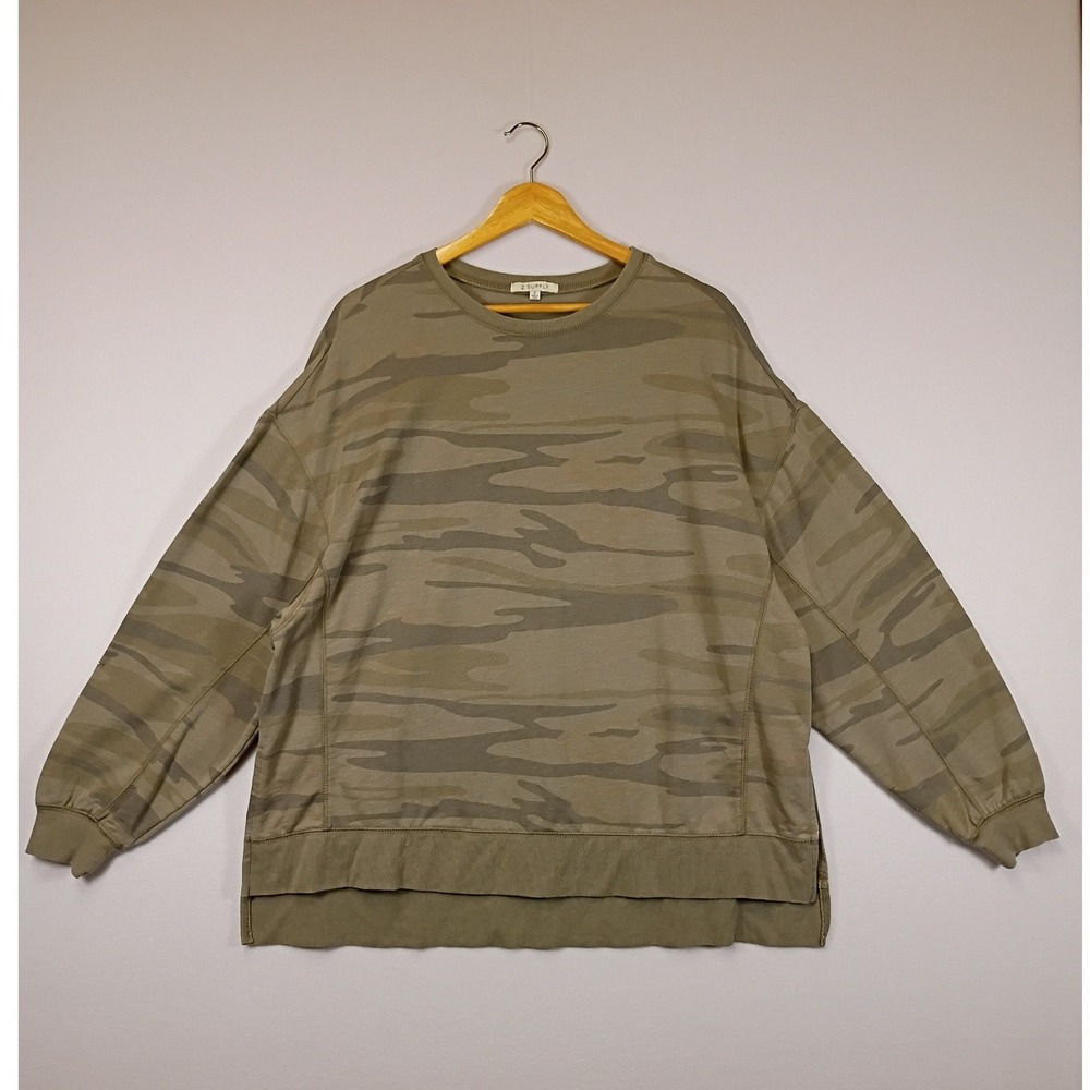 Streetwear Z Supply Womens Small Green Camo Oversized French Terry Sweatshirt